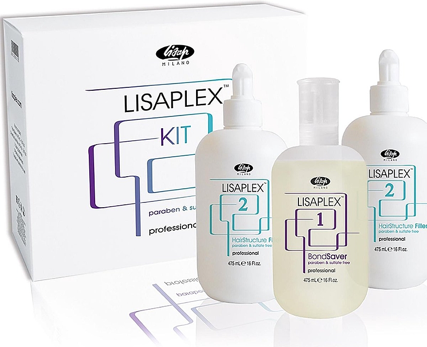 Zestaw do odbudowy włosów - Lisap Lisaplex Intro Kit (h/fluid/475ml + 2xh/filler/475ml) — Zdjęcie N1