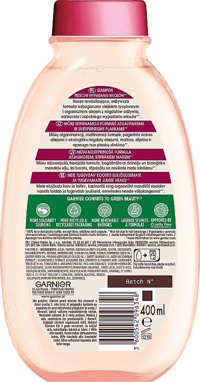 Szampon wzmacniający do włosów osłabionych i łamliwych Olejek rycynowy & migdał - Garnier Botanic Therapy Castor Oil And Almond — Zdjęcie N2