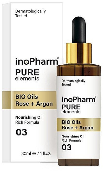 Serum do twarzy i szyi - InoPharm Pure Elements BIO Oils Rose + Argan — Zdjęcie N1