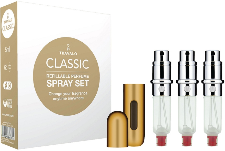Zestaw atomizerów na perfumy - Travalo Classic HD Gold Set (atomiser 3 x 5 ml + case) — Zdjęcie N1
