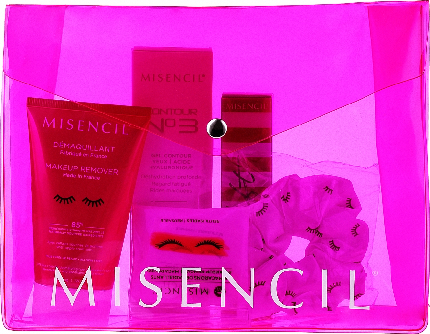 Zestaw - Misencil Summer Pouch 2021 Limited Edition (makeup remover/120ml + remover pads/6pcs + mascara/10ml + eye/gel/10ml + bag + scrunchy/1pc) — Zdjęcie N1
