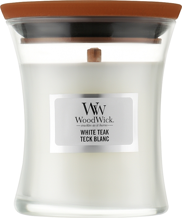 Świeca zapachowa w szkle - WoodWick Hourglass Candle White Teak