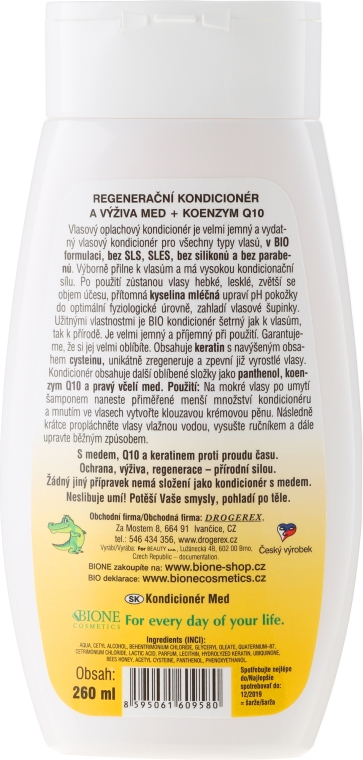 Odżywka regenerująca do włosów Miód i koenzym Q10 - Bione Cosmetics Honey + Q10 Conditioner — Zdjęcie N2