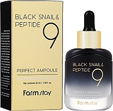 Serum odmładzające ze śluzem ślimaka i peptydami - Farmstay Black Snail & Peptide 9 Perfect Ampoule — Zdjęcie N2