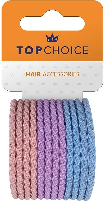 Zestaw gumek do włosów, 26546, fioletowo-niebieski, 12 szt. - Top Choice Hair Bands — Zdjęcie N1