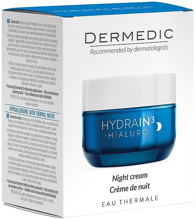 Naturalny krem ujędrniający do twarzy na noc - Dermedic Hydrain 3 Hialuro Night Cream