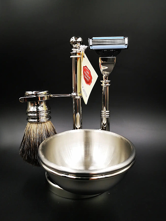Zestaw do golenia, 4 produkty - Golddachs Silvertip Badger, Mach3, Soap Bowl Chrom — Zdjęcie N6