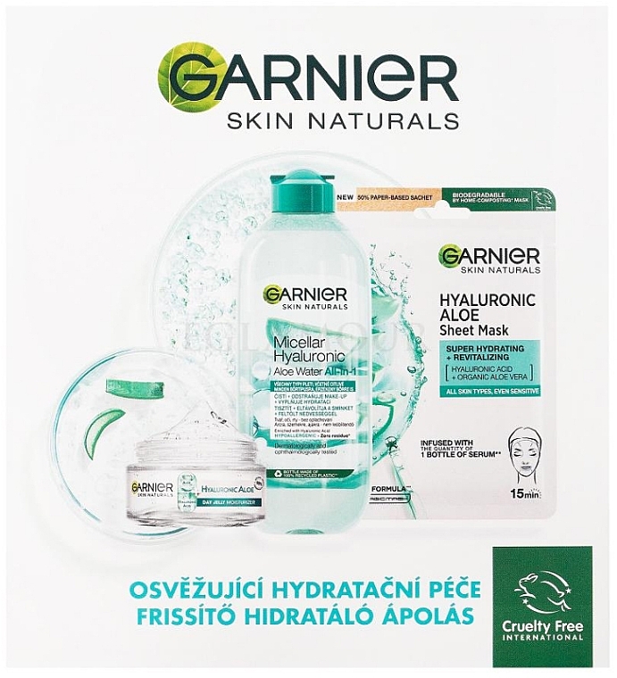 Zestaw - Garnier Skin Naturals Hyaluronic Aloe (micellar/water/400ml + gel/50ml + mask/28g) — Zdjęcie N1