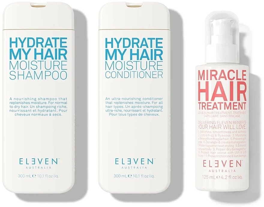 Zestaw - Eleven Australia Hydrate Holiday Trio (shm/300ml + cond/300ml + h/spray/125ml + bag) — Zdjęcie N2