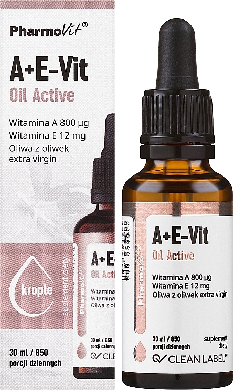 Witaminy A + E-Vit w kroplach - Pharmovit Clean Label A+E-Vit Oil Active — Zdjęcie N2