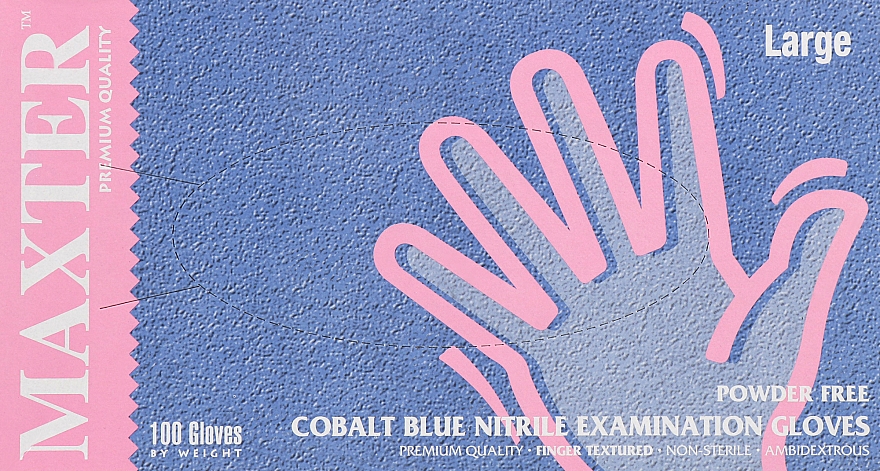 Rękawiczki nitrylowe, niebieskie bezpudrowe, L, 100 szt. - Maxter — Zdjęcie N1