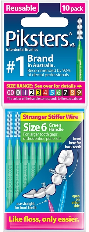 Szczoteczki międzyzębowe 6, zielone, 10 sztuk - Piksters Interdental Brushes Green Size 6 — Zdjęcie N1