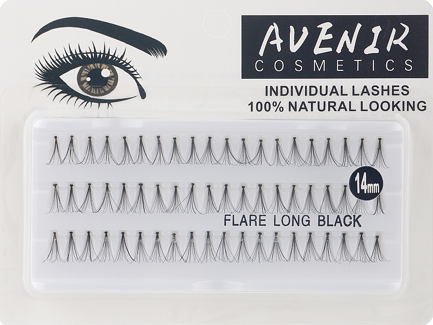 Sztuczne rzęsy, kępki, 14 mm - Avenir Cosmetics Individual Lashes Flare Long Black — Zdjęcie N1