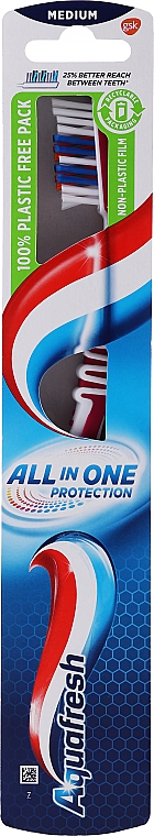 Szczoteczka do zębów, średnia twardość, różowo-biała-niebieski - Aquafresh All In One Protection — Zdjęcie N1