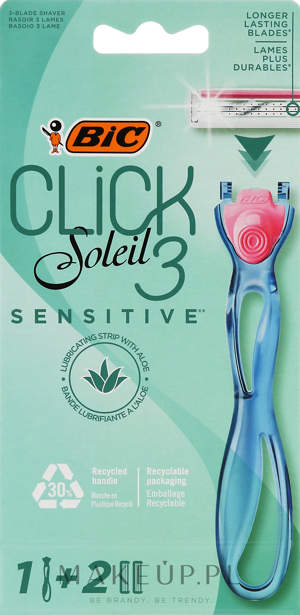 Maszynka do golenia z 2 wymiennymi wkładami - Bic Click 3 Soleil Sensitive — Zdjęcie 2 szt.