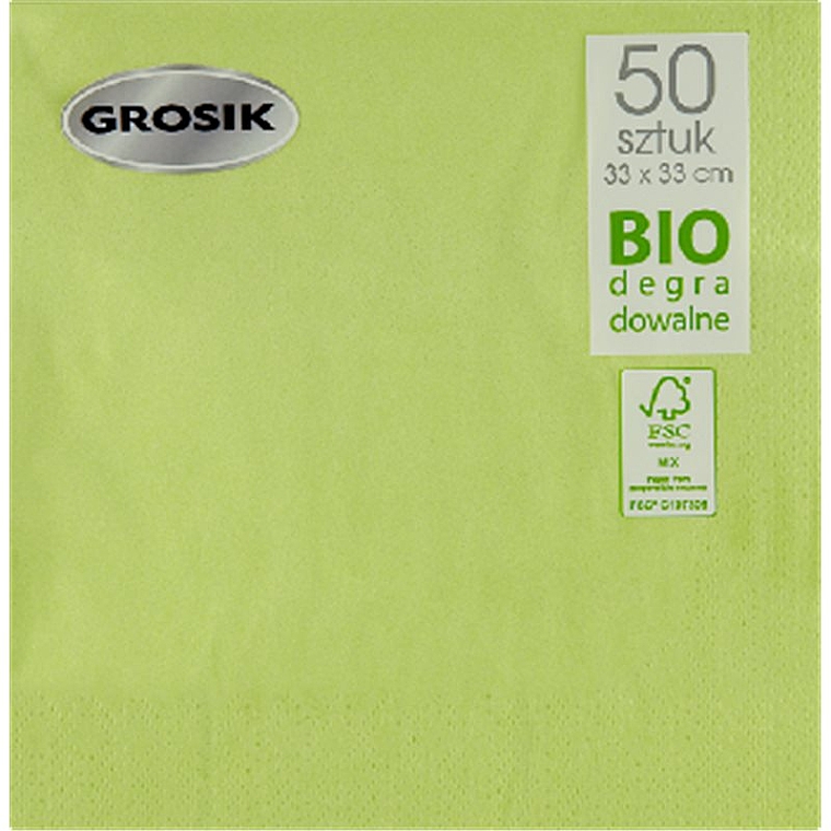 Biodegradowalne serwetki papierowe, dwuwarstwowe, 33 x 33 cm, oliwkowe, 50 szt. - Grosik — Zdjęcie N2