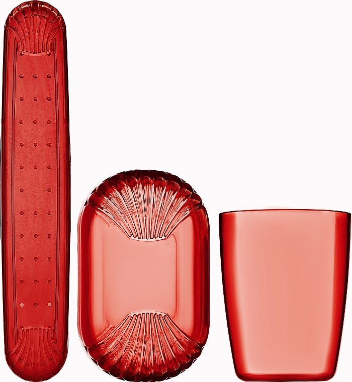 Zestaw czerwonych przyborów toaletowych 41372, przezroczysta kosmetyczka - Top Choice Set (accessory/4 pcs) — Zdjęcie N2