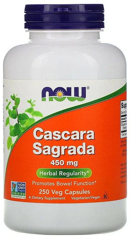 Suplement diety wspomagający układ pokarmowy, 450 mg - Now Foods Cascara Sagrada — Zdjęcie N1