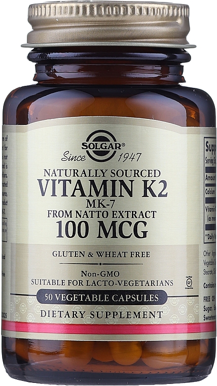 Suplement diety Witamina K2 100 mcg - Solgar Vitamin K2 (MK-7) — Zdjęcie N2