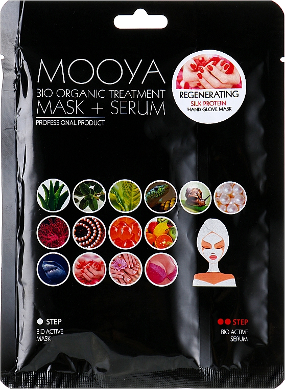 Maska + serum, Proteiny jedwabiu regeneracja dłoni - Beauty Face Mooya Bio Organic Treatment Mask + Serum — Zdjęcie N1