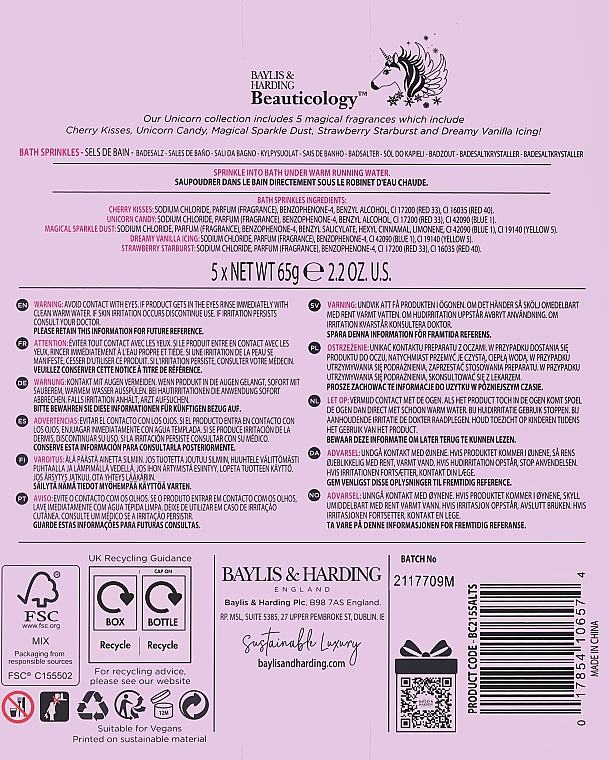 Zestaw do kąpieli - Baylis & Harding Beauticology Unicorn (salt/for/bath/5x65g) — Zdjęcie N3