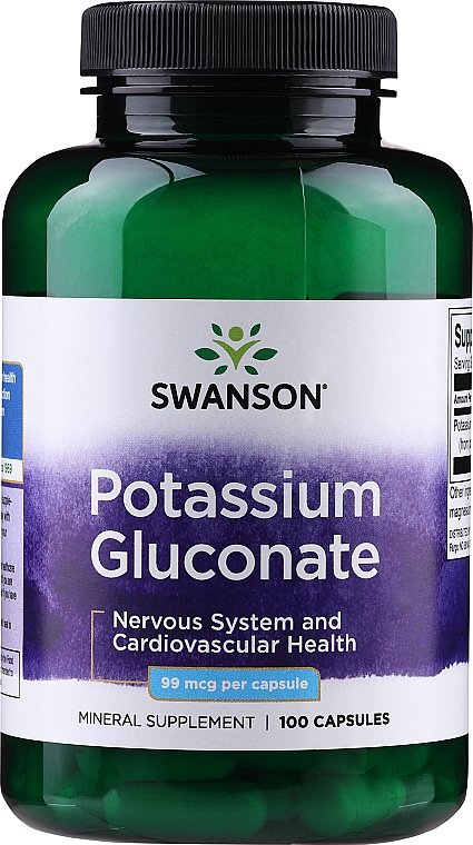 Suplement diety Glukonian potasu, 99 mg 100 szt. - Swanson Potassium Gluconate — Zdjęcie N1