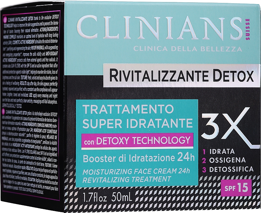 Rewitalizujący krem nawilżający do twarzy - Clinians Detox Rivitalizzante Face Cream SPF 15
