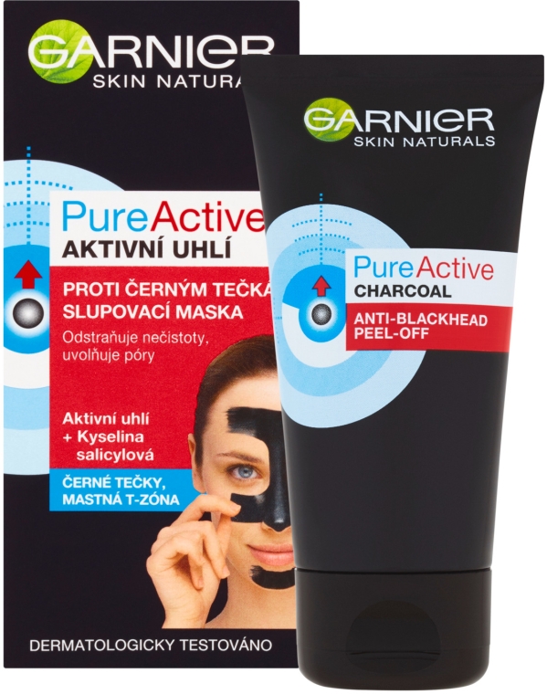 Maska typu peel-off z aktywnym węglem przeciw zaskórnikom - Garnier Skin Naturals PureActive Peeling Mask Against The Black Dots — Zdjęcie N1