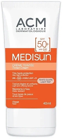 Koloryzujący krem ​​z filtrem przeciwsłonecznym SPF 50+ do twarzy - ACM Laboratoires Medisun Tinted Cream Light Tint SPF50 — Zdjęcie N1