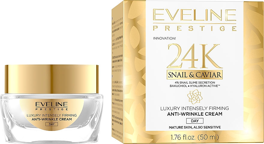 Krem do twarzy na dzień - Eveline Prestige 24k Snail & Caviar Anti-Wrinkle Day Cream