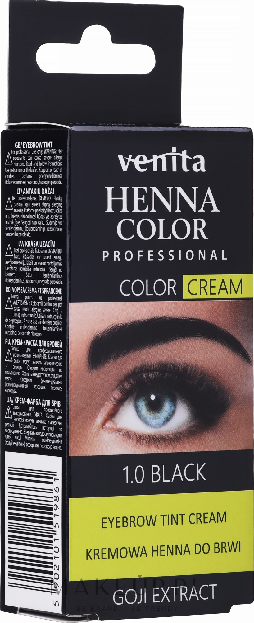 Kremowa henna do brwi - Venita Professional Henna Color Cream Eyebrow Tint Cream Goji Extract — Zdjęcie 1.0 - Black