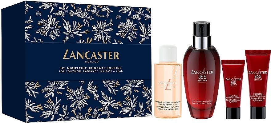 Zestaw do pielęgnacji twarzy - Lancaster My Nighttime Skincare Routine Festive Gift Set (cl/30ml + ser/50ml + cr/7ml + eye/cr/5ml) — Zdjęcie N1