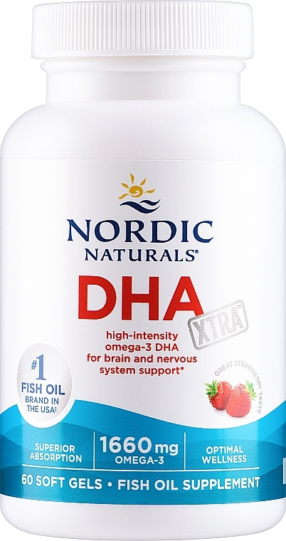Suplement diety Omega-3, 1660 mg, smak truskawkowy - Nordic Naturals DHA Strawberry — Zdjęcie N1