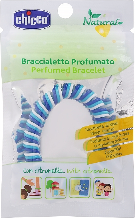 Bransoletka odstraszająca komary z zapachem, niebiesko-niebiesko-biała - Chicco Perfumed Bracelet — Zdjęcie N1