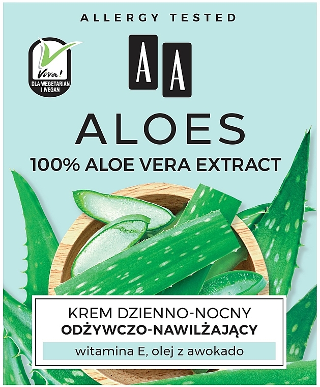 Odżywczo-nawilżający krem do twarzy na dzień i na noc - AA Aloes 100% — Zdjęcie N3