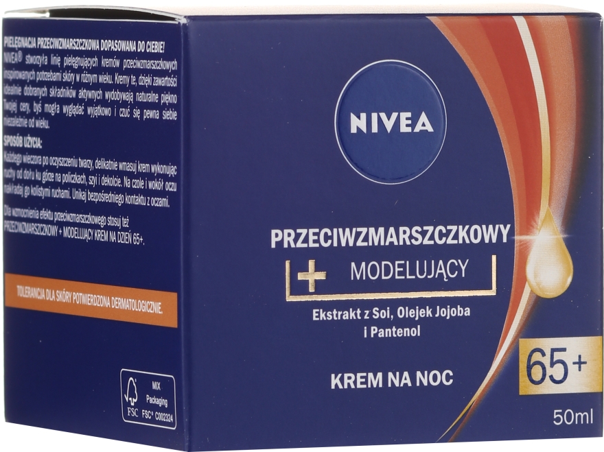 Przeciwzmarszczkowy krem modelujący na noc 65+ - NIVEA Anti-Wrinkle Night Cream — Zdjęcie N1