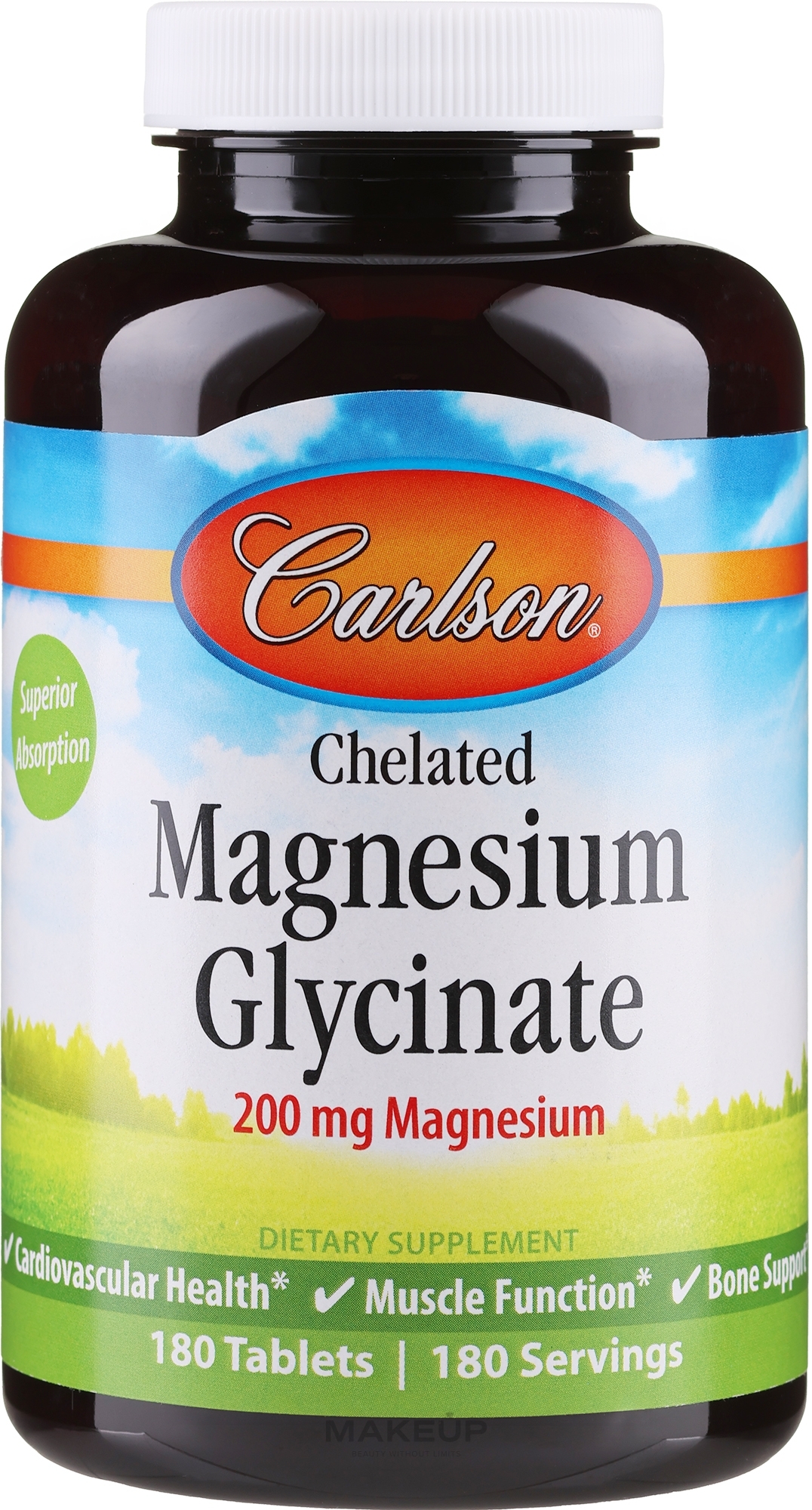 Suplement diety Magnez Chelatowany, 200 mg - Carlson Labs Chelated Magnesium — Zdjęcie 180 szt.