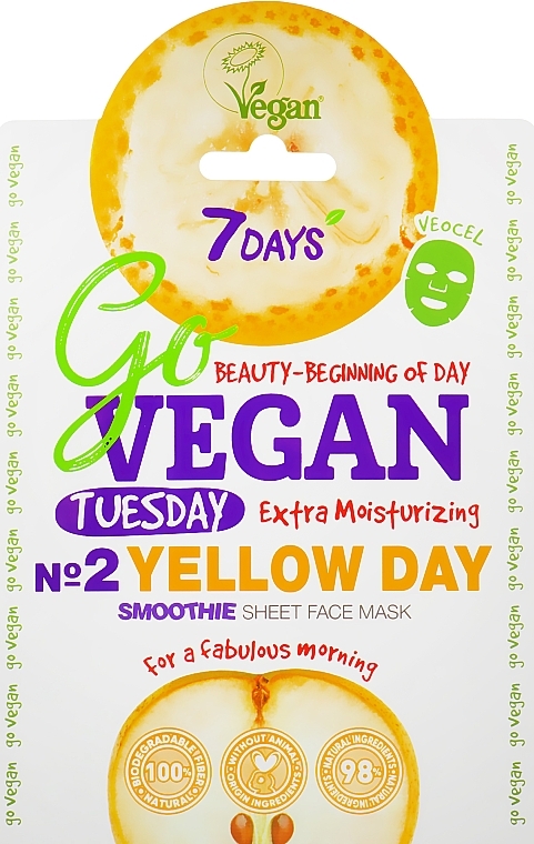 PREZENT! Nawilżająca maseczka do twarzy z ekstraktem z gruszki - 7 Days Go Vegan Tuesday Yellow Day — Zdjęcie N1
