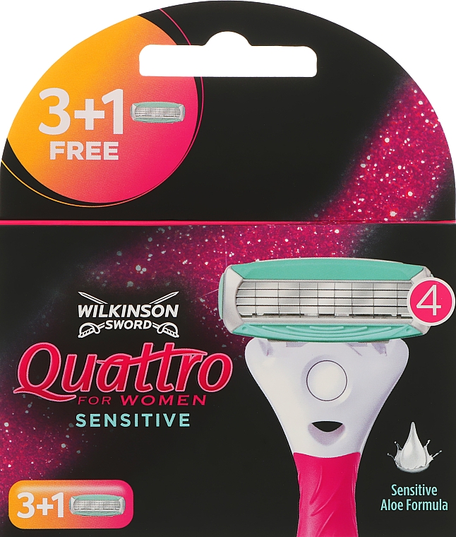 Zestaw wymiennych ostrzy, 3+1 szt. - Wilkinson Sword Quattro for Women Sensitive — Zdjęcie N1