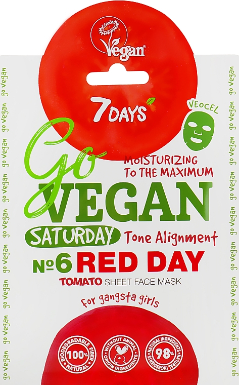 Wyrównująca maseczka do twarzy z ekstraktem z pomidora - 7 Days Go Vegan Saturday Red Day — Zdjęcie N1