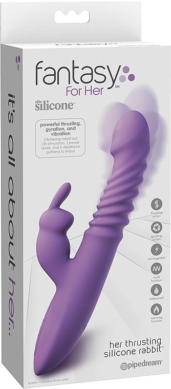 Podgrzewany wibrator-królik, fioletowy - Pipedream Fantasy For Her Thrusting Silicone Rabbit Purple — Zdjęcie N1