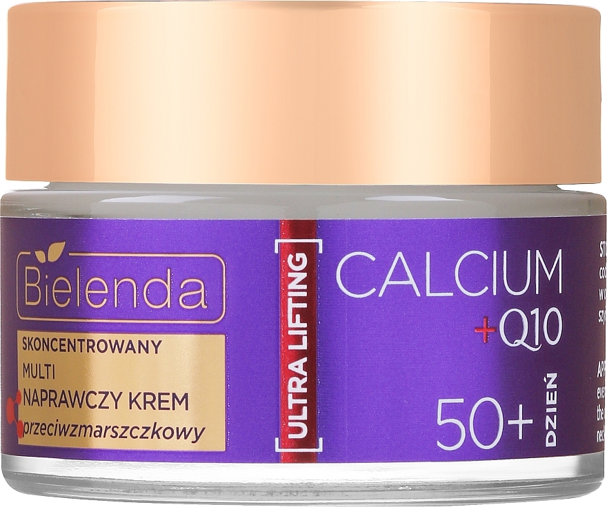 Skoncentrowany multinaprawczy krem przeciwzmarszczkowy na dzień 50+ - Bielenda Calcium + Q10 — Zdjęcie N1