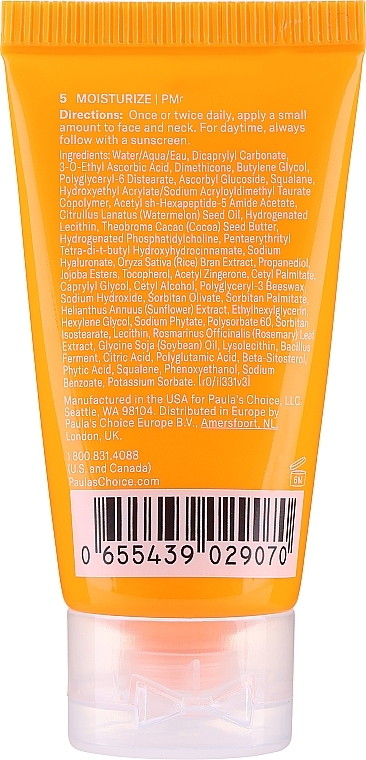 Nawilżający krem do twarzy na noc - Paula's Choice C5 Super Boost Moisturizer Travel Size — Zdjęcie N2