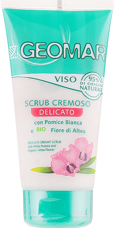Delikatny krem peelingujący do twarzy z białym pumeksem i organicznymi kwiatami prawoślazu - Geomar Delicate Creamy Scrub