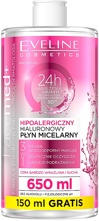 Hialuronowy płyn micelarny 3 w 1 - Eveline Cosmetics Facemed+ — Zdjęcie N7