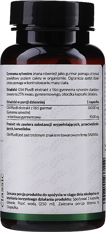 Suplement diety Gymnema sylvester - PharmoVit Classic Gymnema Sylvestre Extract 360 Mg — Zdjęcie N2