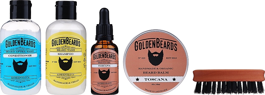 PRZECENA! Zestaw do pielęgnacji brody - Golden Beards Starter Beard Kit Toscana (balm/60ml + oil/30ml + shm/100ml + cond/100ml + brush) * — Zdjęcie N5