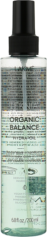 Dwufazowa naturalna odżywka bez spłukiwania do wszystkich rodzajów włosów - Lakmé Teknia Organic Balance Hydra-Oil — Zdjęcie N1