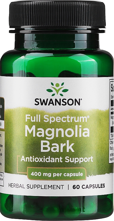 Suplement diety Kora magnolii 400 mg, 60 szt - Swanson Premium Full-Spectrum Magnolia Bark — Zdjęcie N1