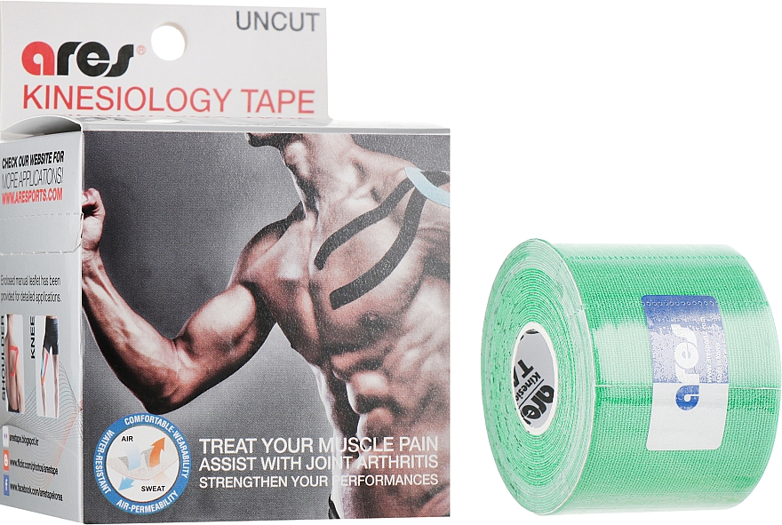 Taśma kinesio, zielona - Ares Kinesio Tape Standart — Zdjęcie N1